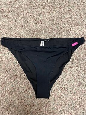 Superdry black bikini bottoms with logo plate at hip and logo bum